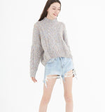 loose High Collar Short Style Women Tops Woolen Knit Sweater