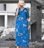 Floral Linen half Sleeve Dress Women Dress SJP9201229