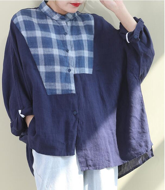 Patch Work Women Casual Blouse Linen Shirts Loose Blouse Plus Size Women Tops WG961707