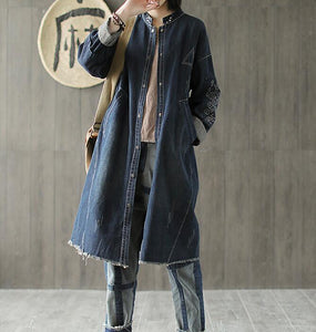 Embroidery Denim Plus Size Loose Casual Coat Parka Coat Jacket