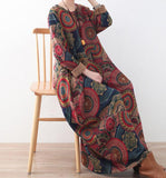Cotton Floral Loose Cotton Knit Long Dresses Plus Size AMT962328