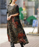 Silk Floral Loose Long Dresses Plus Size Women Dresses