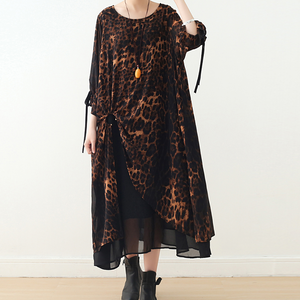 Leopard Print Chiffon Loose Long Dresses Plus Size AMT962328