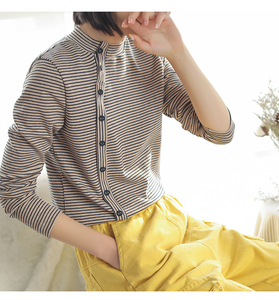 Striped Cotton Long Sleeves Knit T-Shirts Spring Tops H9508