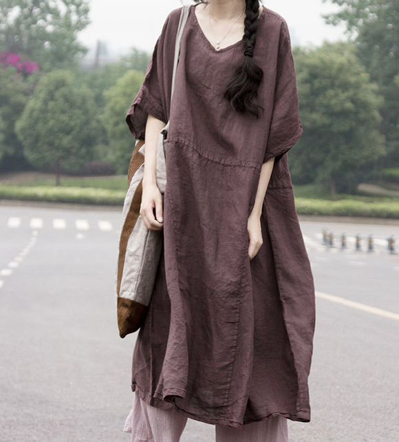 Patchwork Linen Loose Women Dress SimpleLinenLife Patchwork Linen Loose Women Dress SimpleLinenLife