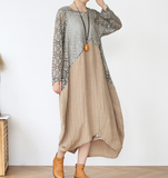 Patchwork Embroidery Long Linen Women Spring Dresses Plus Size  AMT962328