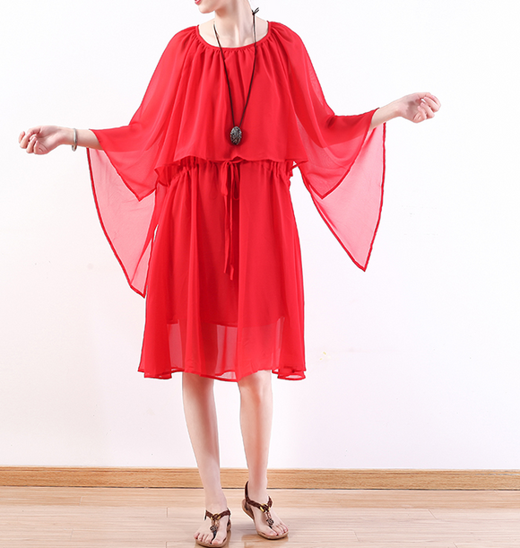 Red Long Chiffon Women Wide Sleeve Spring Dresses AMT962328