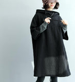 Black Loose Women Hooded Short Cotton Linen Sleeve Spring Dresses