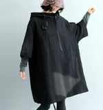 Black Loose Women Hooded Short Cotton Linen Sleeve Spring Dresses