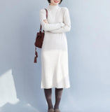 White Knit Long Sleeve High Collar Sweater Spring Dresses