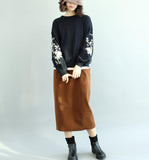 Print Long Sleeve  loose Style Women Dress Woolen Knit Sweater