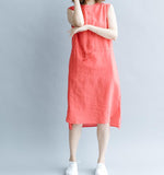 Waist String Linen Sleeveless Women Spring Dresses Plus Size