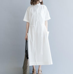 Loose Waist String Linen Sleeveless Women Spring Dresses Plus Size