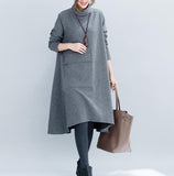 Gray  Loose Linen Women Spring Dresses Plus Size