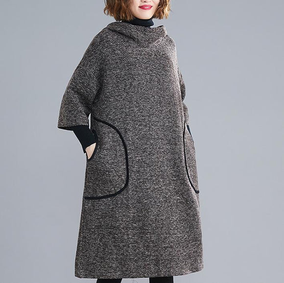 Loose Hooded Stand Collar Women Spring Dresses Plus Size