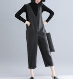 V Neck Casual Spring Black Wool Overall Women Jumpsuits PZ97251