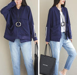 Large Pockets Loose Spring Casual Women Cotton Tops WG961707