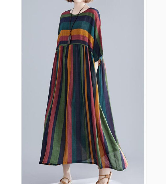 loose Striped Long cotton Batwing Women Spring Dresses Plus Size ...
