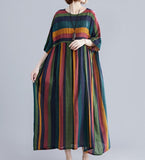 loose Striped Long cotton Batwing Women Spring Dresses Plus Size