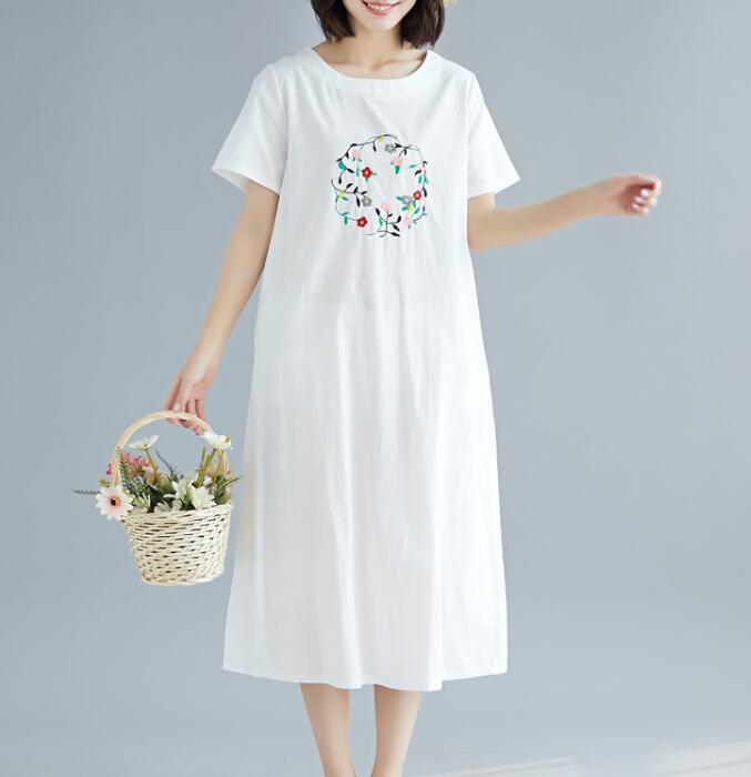 embroidery loose dress women Embroidery loose Long Women Spring Dresses Plus Size – SimpleLinenLife