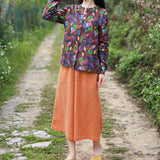 Floral Linen Blouse Simple Style Shirts Summer Tops  H9508