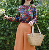 Floral Linen Blouse Simple Style Shirts Summer Tops  H9508