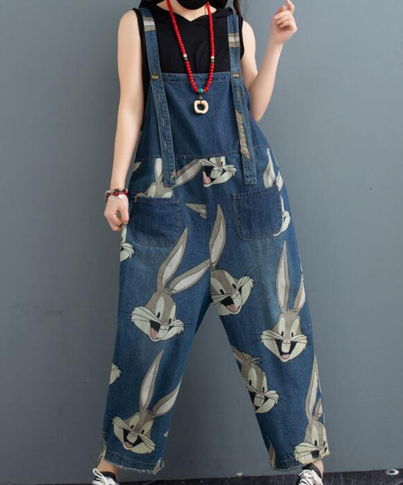 Print Bunny Casual Spring Denim Overall Women Jumpsuits