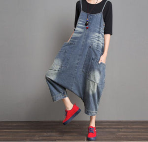 Two Ways Wear Casual Spring Denim Overall Women Jumpsuits Dress