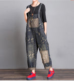 Gray Floral Loose Handmade Denim Casual Spring Denim Overall Women Jumpsuits