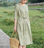 O Neck Women Dresses Casual Summer Linen Women Dresses Half Sleeve SSM97215
