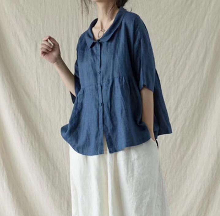 Women Linen Casual Summer Tops Women Blouse Loose Style Shirts H9505 ...