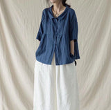 Women Linen Casual Summer Tops Women Blouse Loose Style Shirts H9505