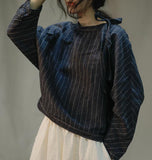 Striped Women Linen Casual Summer Tops Women Blouse Loose Style Shirts H9505