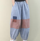 Patch Work Denim Summer Loose Cotton Wide Leg Women Casual Pants WG05131