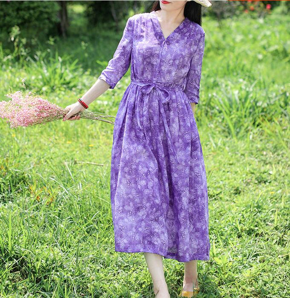 open lace back dress Purple Floral Women Dresses Casual Spring Linen Women Summer Dresses H SimpleLinenLife open lace back dress Purple Floral Women Dresses Casual Spring Linen Women Summer Dresses H SimpleLinenLife