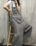 Checked Loose Casual Spring Summer Denim Overall Loose Women Jumpsuits QYCQ05165