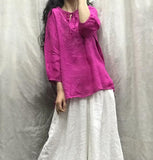 Women Linen Tunic Casual Summer Tops Women Blouse Loose Style Shirts H9505