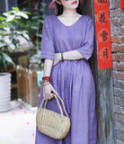 Purple Women Dresses Casual Spring Linen Women Dresses SSM97215