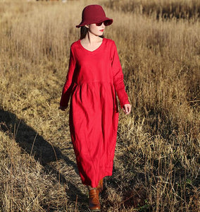 Red Women Dresses Ramie Casual Spring Linen Women Dresses With Waist BeltSSM97215
