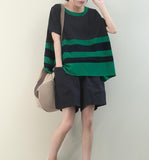 A-Line Striped Loose Spring Casual Summer Women Cotton Tops WG961707