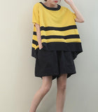 A-Line Striped Loose Spring Casual Summer Women Cotton Tops WG961707