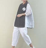 Color Block Loose Casual T-Shirts Summer Women Cotton Tops WG961707