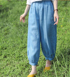 Light Blue Summer Loose Linen Wide Leg Women Casual Pants WG05131