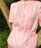 Pink Orange Linen Blouse Simple Style Shirts Summer Tops SMM9508