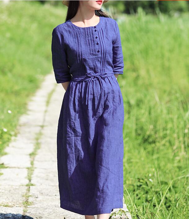 Navy Blue Women Dresses Ramie Casual Spring Linen Women Dresses SSM972 –  SimpleLinenLife