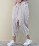 Striped Summer Loose Linen Wide Leg Women Casual Pants Elastic Waist WG05131