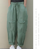 SilK Cotton Summer Loose Linen Wide Leg Women Casual Pants Elastic Waist WG05131