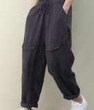 SilK Cotton Summer Loose Linen Wide Leg Women Casual Pants Elastic Waist WG05131