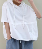 Hooded Loose Casual T-Shirts Summer Women Cotton Tops WG961707