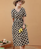 Large Dot Women Dresses Ramie Casual Spring Linen Women Dresses MN97215